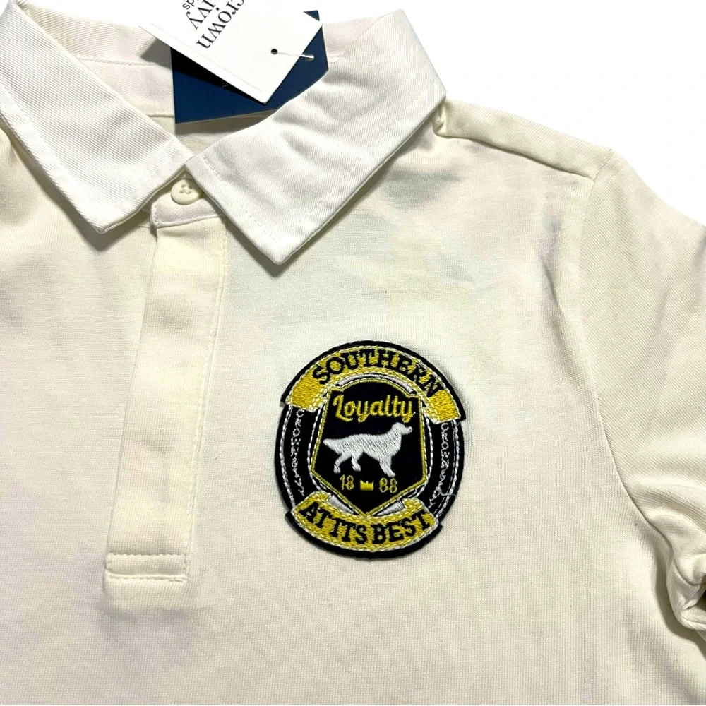 NEW Crown & Ivy 6Y Appliqué Stripes Long Sleeve Polo Shirt